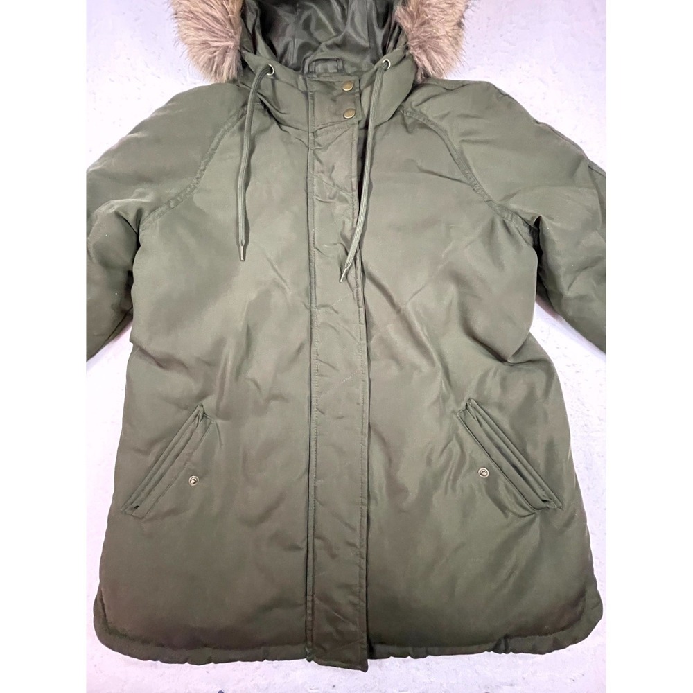 Old Navy Parka Coat Womens Small Olive Green Faux Fur Hooded Full Zip Insulated - Picture 4 of 12